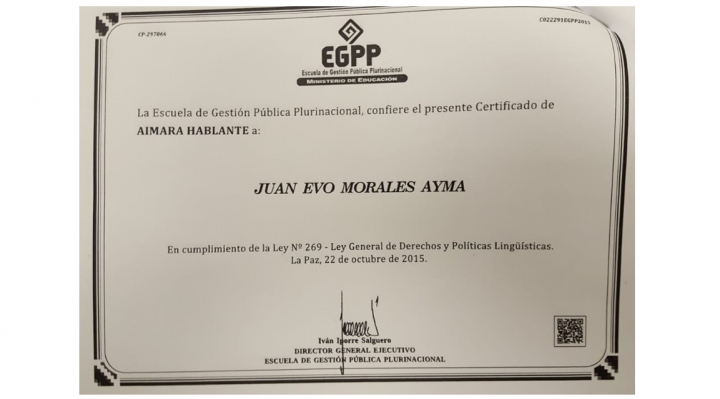 Inscripción de Morales ante el TSE incluye certificados de que es “aimara y quechua hablante”