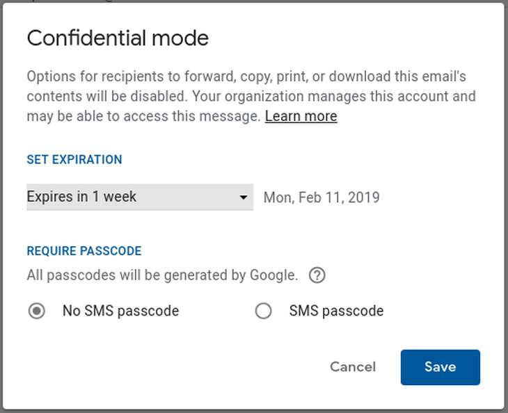 Confidential mode user settings