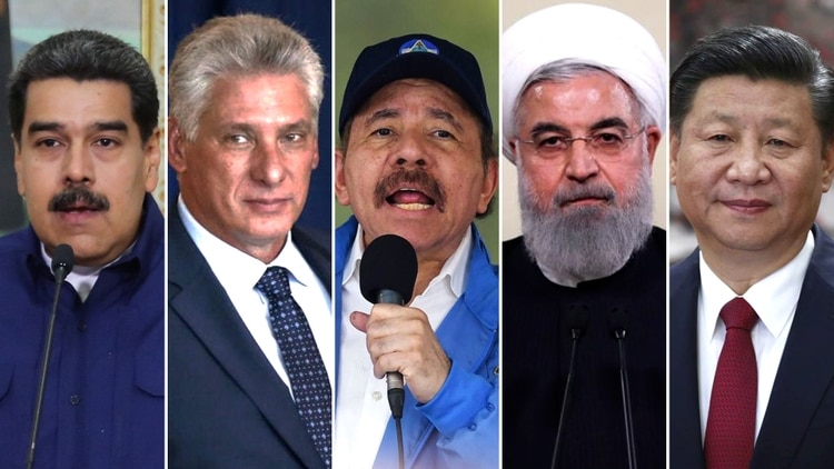 Nicolás Maduro, Miguel Díaz-Canel, Daniel Ortega, Hasan Rohani y Xi Jinping