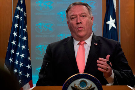 El secretario de Estado de los Estados Unidos, Mike Pompeo, da una conferencia de prensa en el en Washington. Foto: AFP