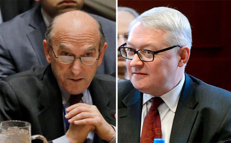 El representante de Estados Unidos para Venezuela, Elliot Abrams y el viceministro de Relaciones Exteriores de Rusia, Serghei Ryabkov