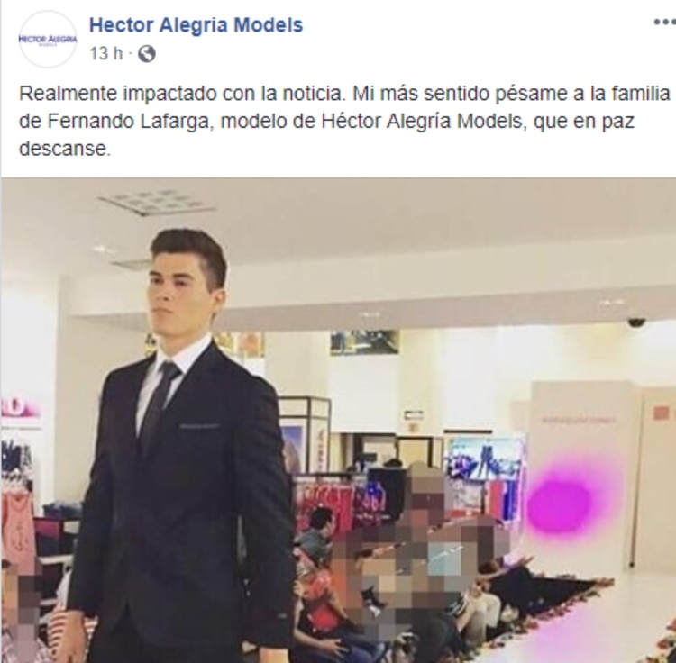 Así se despidió de él la firma de modelos para la que trabajaba (Foto: Facebook)