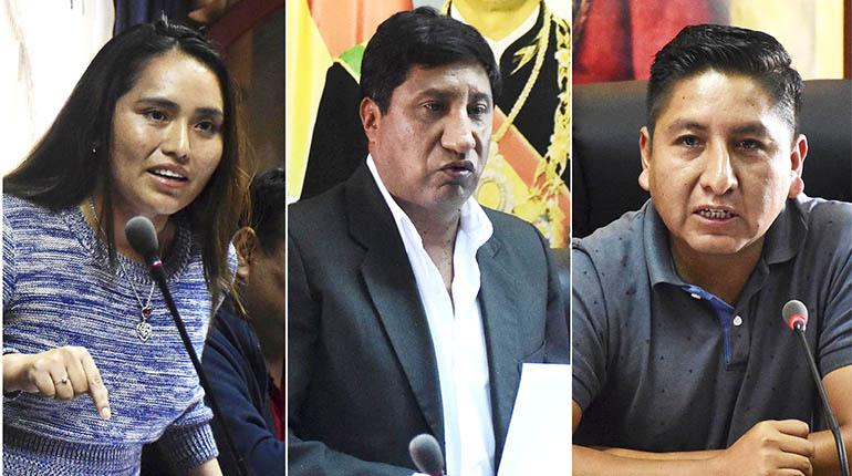 Angelina Zeballos, Antonio Montaño y Willy López, los concejales del FPV que se disputan la Alcaldía. | LOS TIEMPOS