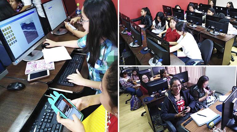 Varias adolescentes participan de los cursos de capacitación que las ayudará a desarrollar más adelante sus aplicaciones. | Technovation Bolivia