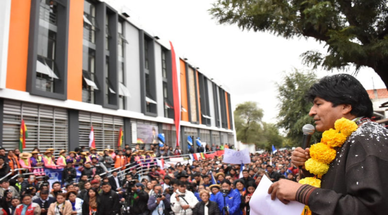 Evo Morales Ayma, presidente del Estado Plurinacional durante el acto de entrega del mercado Bolívar.