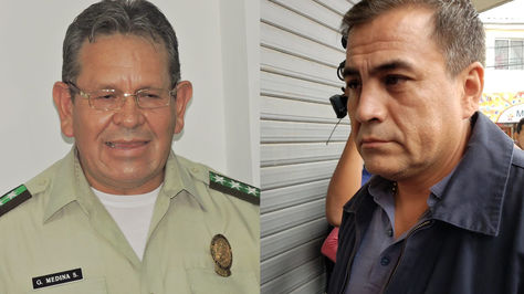 El coronel Gonzalo Medina en una fotografía de archivo y el capitán Fernando Moreira antes de declarar en la Fiscalía de Santa Cruz este martes 23 de abril de 2019.