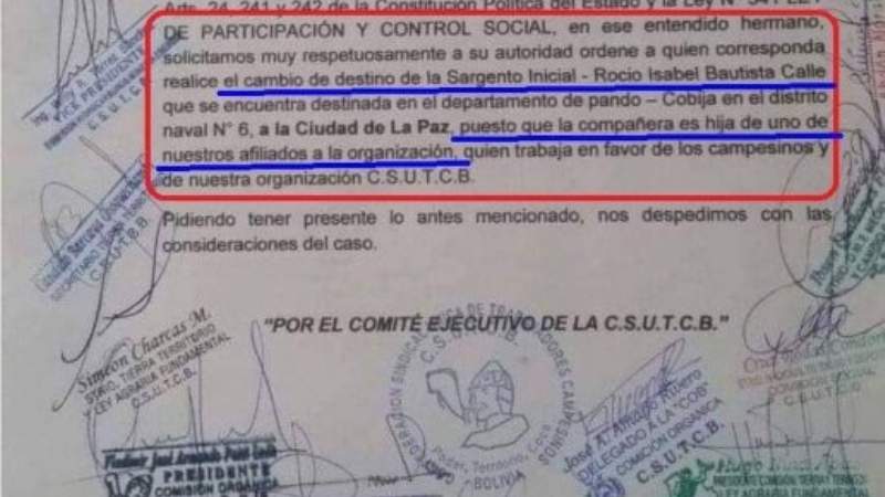 CSUTCB pidió cambio de una sargento “en uso de sus atribuciones”