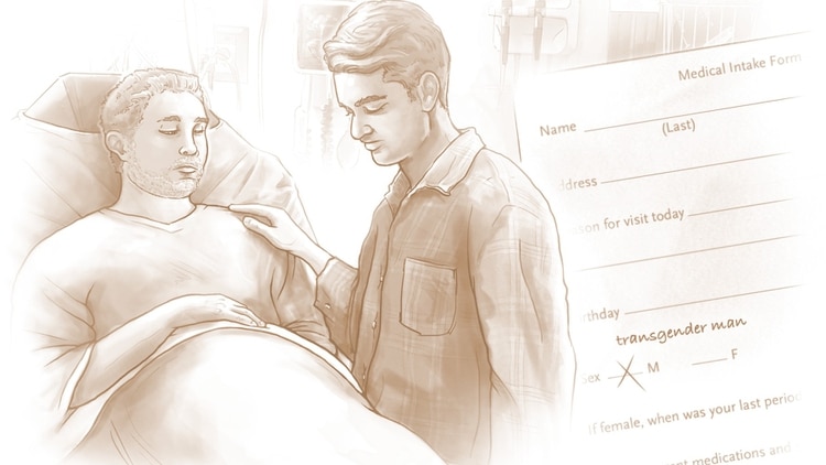 Imagen referencial del paciente con su pareja y el formulario de su género (New England Journal of Medicine)