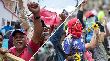 Partidarios del chavismo marchan en Caracas. 16 de mayo de 2018 /Seguidores de la oposición protestan en Caracas. 4 de mayo de 2019.