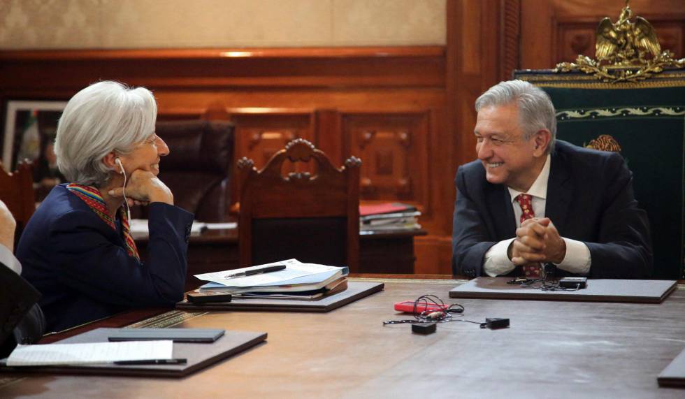 La directora del FMI, Christine Lagarde, durante su encuentro con LÃ³pez Obrador. 