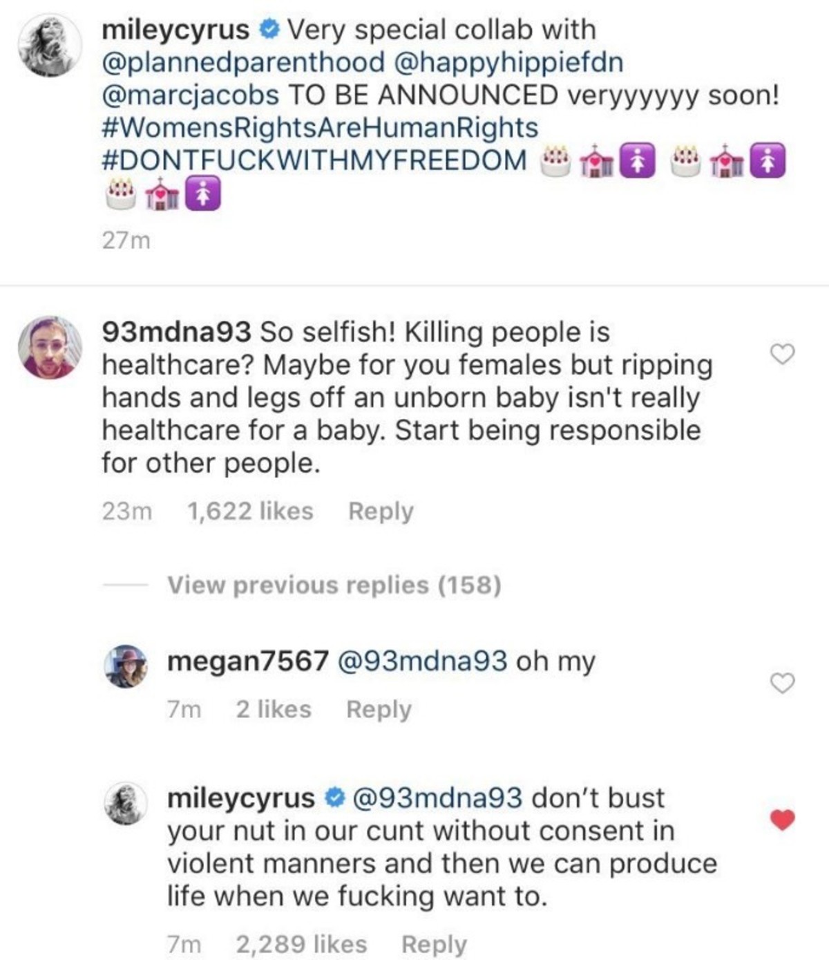 Miley Cyrus tuvo una discusiÃ³n con un seguidor de Instagram sobre el aborto. (Foto: Instagram)