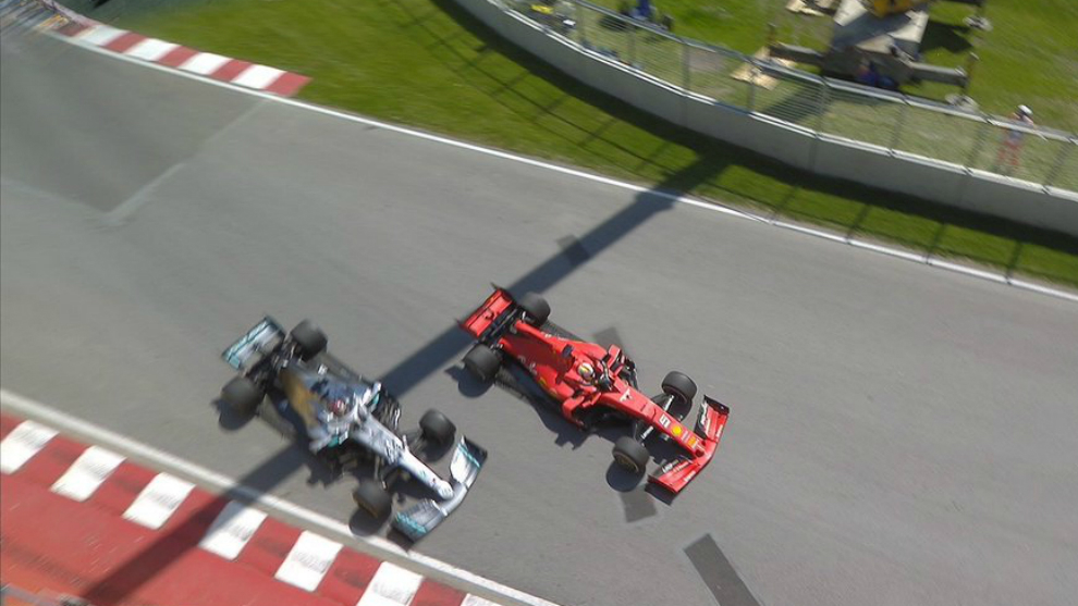 Vettel y Hamilton, en el polÃ©mico lance.