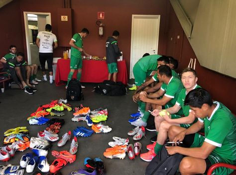 Jugadores de la Verde antes de un entrenamiento en Sao Paulo. Foto: Prensa FBF