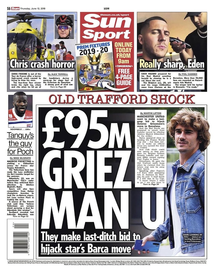 El diario The Sun informó que el Manchester United se lanzará por Antoine Griezmann