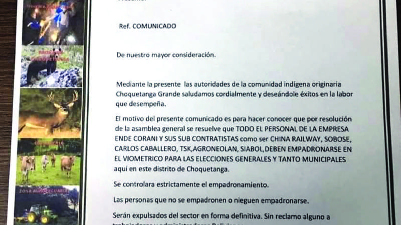Choquetanga: Los que no se empadronen serán expulsados