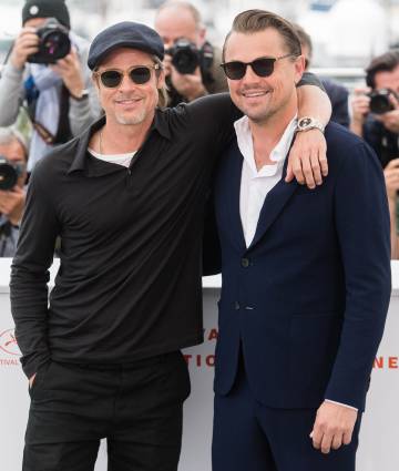 Brad Pitt y Leonardo DiCaprio durante la presentaciÃ³n de 