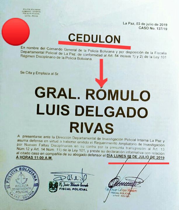 La Paz APRETAN AL .EX GENERAL DELGADO arde el caso Vuelven a citar a…