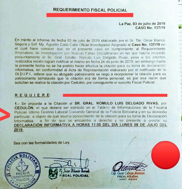 La Paz APRETAN AL .EX GENERAL DELGADO arde el caso Vuelven a citar a…