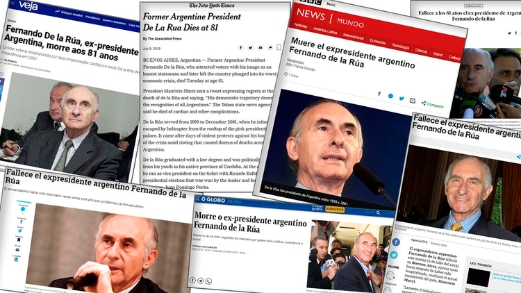 La muerte de Fernando de la Rúa en los medios del mundo