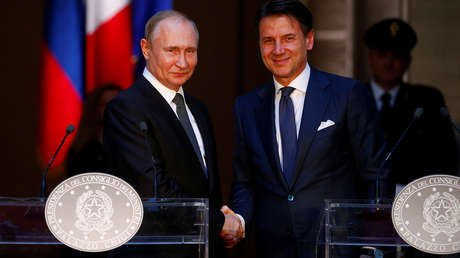 Vladímir Putin y Giuseppe Conte en Roma, Italia, el 4 de julio de 2019
