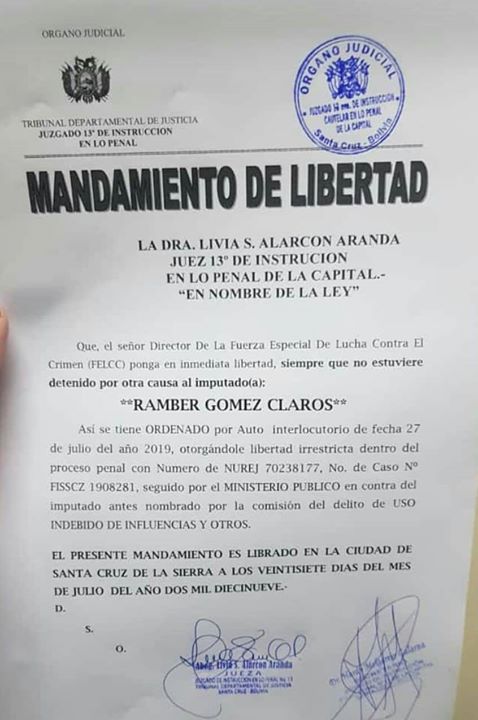 Liberan a Ramber Gómez Claros #PeriodismoSomosTodos Se trata del jefe de diligencieros del Palacio…