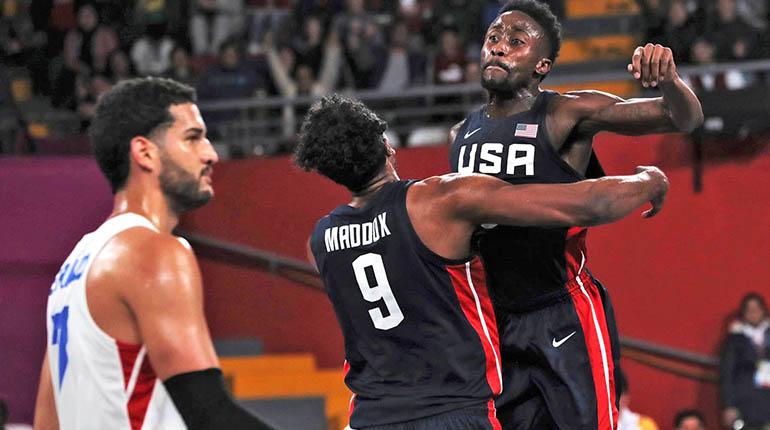Celebración de jugadores de Estados Unidos, medalla de oro en básquetbol 3x3. | EFE