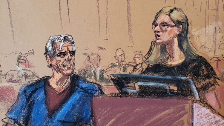 Ilustración de Epstein en la corte. (Reuters)