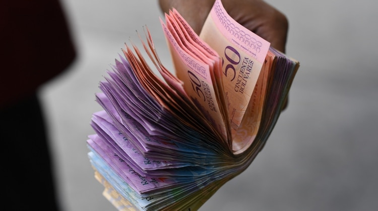 Un manojo de bolívares, cada vez menos usados en el comercio venezolano, que se inclina por elñ dólar (AFP)