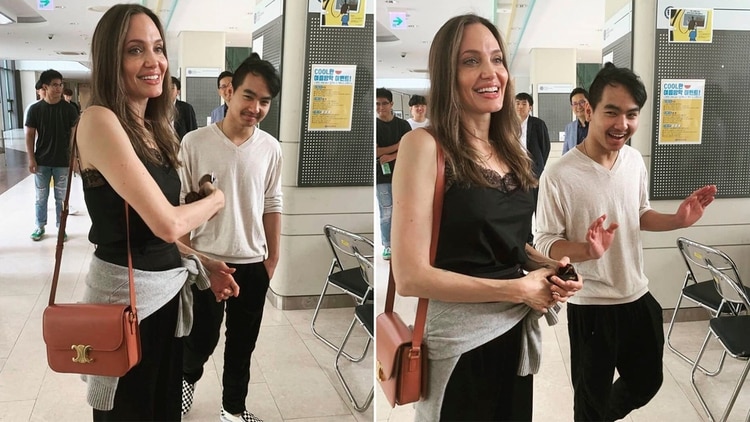 Angelina Jolie visitando la universidad a la que asiste su hijo Maddox
