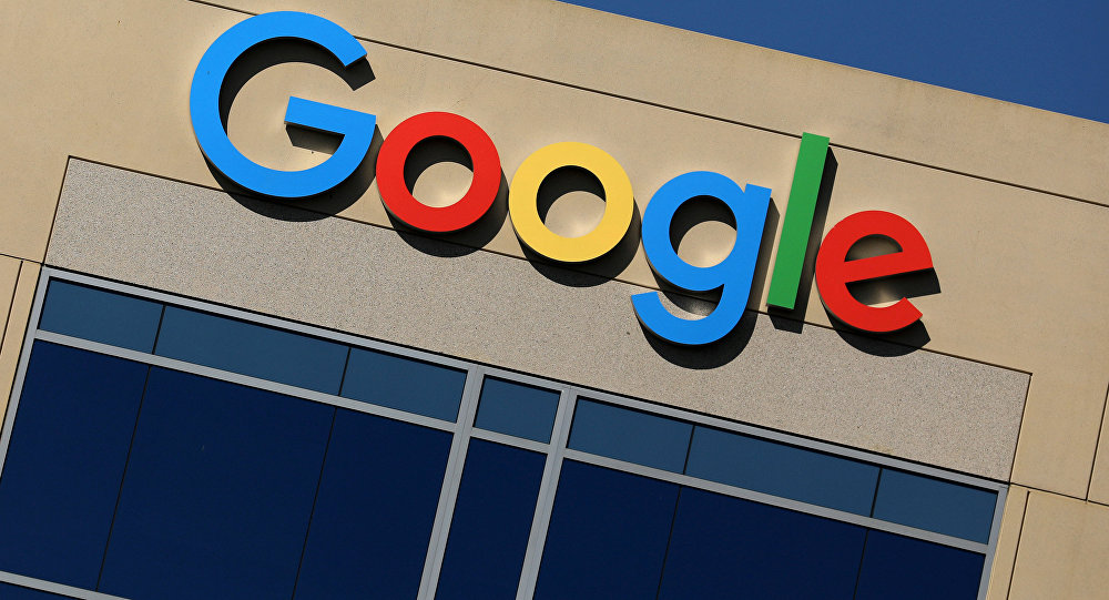 The Google logo is pictured atop an office building in Irvine, California, US, August 7, 2017.