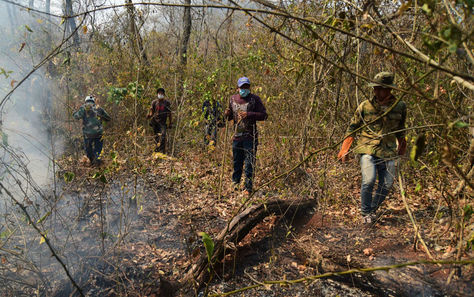 Bomberos voluntarios combaten un incendio forestal cerca de Roboré, Santa Cruz, Bolivia. Foto: La Razón-Archivo