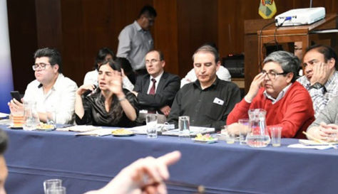 La ministra, al fondo de camisa negra, Gabriela Montaño durante la reunión instalada hoy con los médicos.