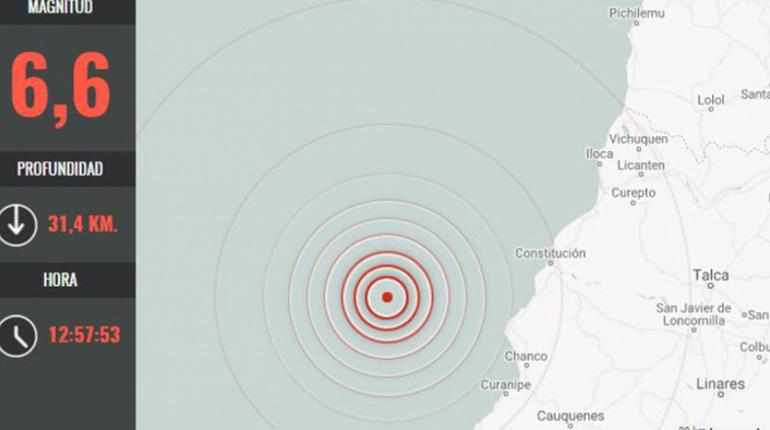 La localización del sismo en la zona centro-sur de Chile. | Emol