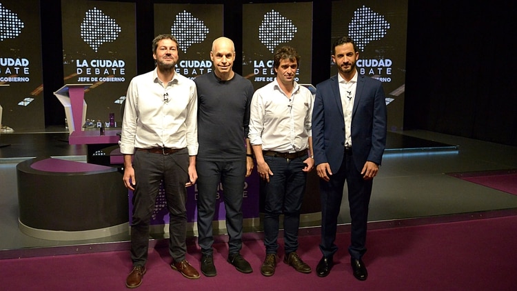 Los candidatos a jefe de Gobierno porteño Horacio Rodríguez Larreta, Matías Lammens, Matías Tombolini y Gabriel Solano. (Gustavo Gavotti)