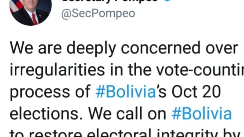 Canciller de EEUU lamenta irregularidades en elecciones de Bolivia