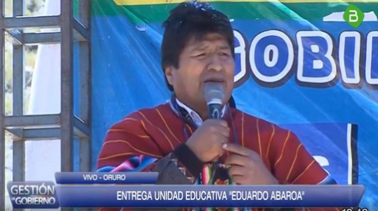 El presidente Evo Morales durante la entrega de la unidad educativa en Oruro. | Captura de pantalla