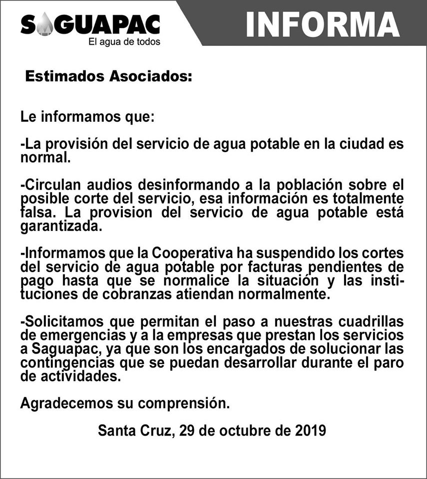 Saguapac informa: La provisión de servicio de agua potable en la ciudad ...