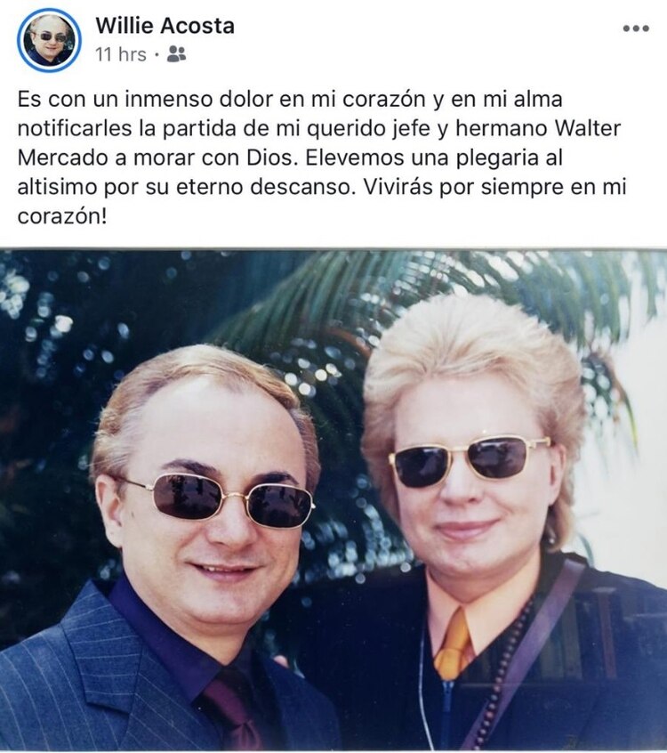 El mensaje que Acosta publicó hace unas horas en su cuenta de Facebook