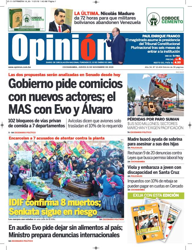 Portada de la edición impresa del jueves 21 de noviembre