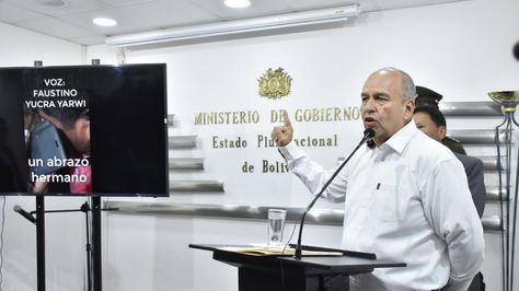 El ministro de Gobierno, Arturo Murillo, en la conferencia de prensa. Foto: APG