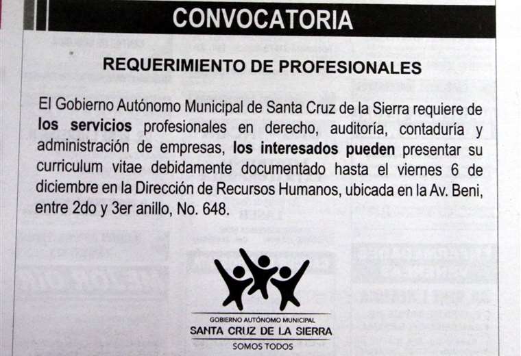 El anuncio publicado en prensa