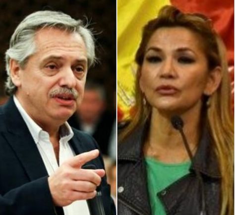 El presidente de Argentina, Alberto Fernández y la presidenta de Bolivia, Jeanine Áñez. 