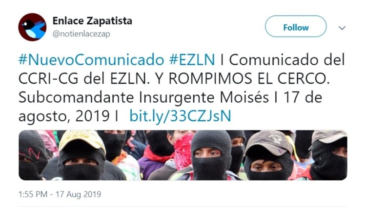 Comunicado publicado en Twitter por el EZLN (Foto: Especial)