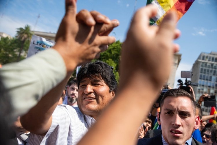 Evo Morales durante su participación en un acto de las Madres de Plaza de Mayo
