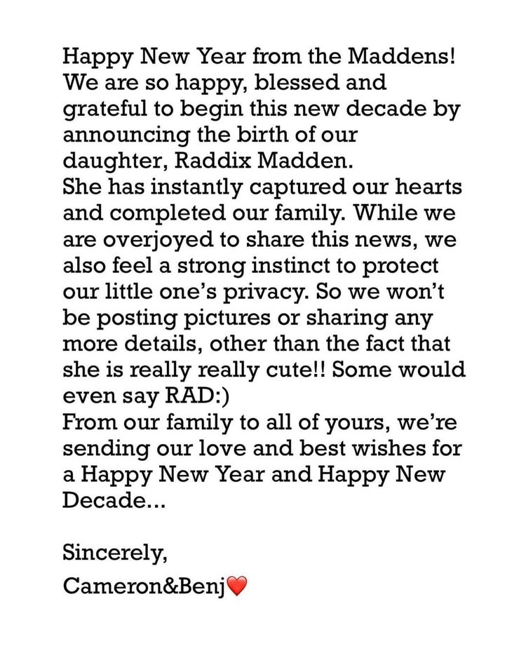 Cameron Diaz y Benji Madden anunciaron el nacimiento de su primera hija (Foto: Instagram @camerondiaz)