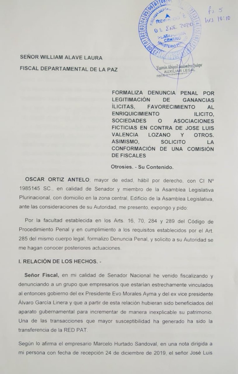 Hoy presenté la denuncia correspondiente en la FGE_Bolivia para que se Hoy presenté la denuncia correspondiente en la FGE_Bolivia para que se
