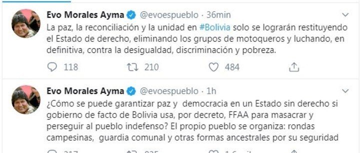 Los tuits de Evo Morales.