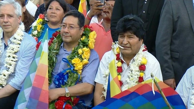 Evo Morales y Luis Arce, su candidato presidencial