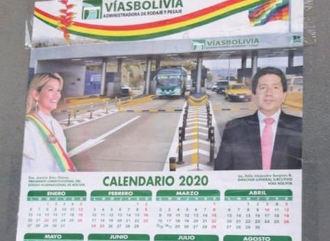El calendario de Vías Bolivia con la imagen de Jeanine Áñez.