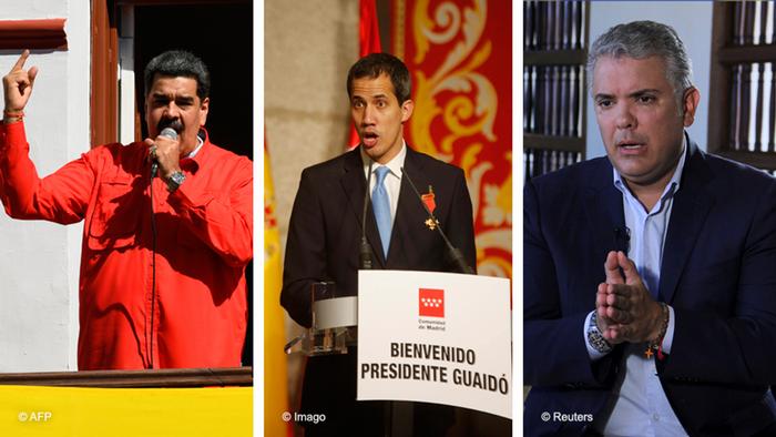 Fotos de Nicolás Maduro, Juan Guaidó e Iván Duque